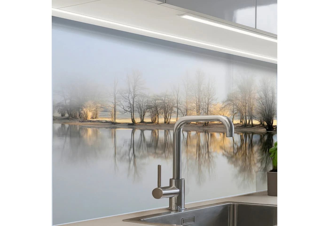 KitchenYeah Küchenrückwand Selbstklebend Glasoptik Wasser-Bäume-Muster - Bild 2