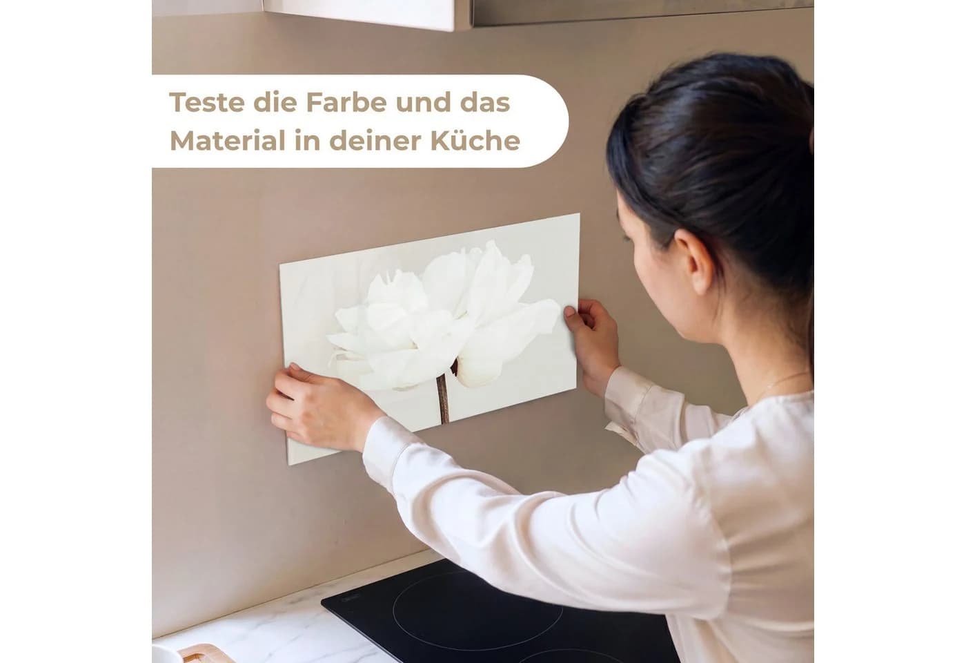 KitchenYeah Küchenrückwand Selbstklebend Weiß Blumenmuster