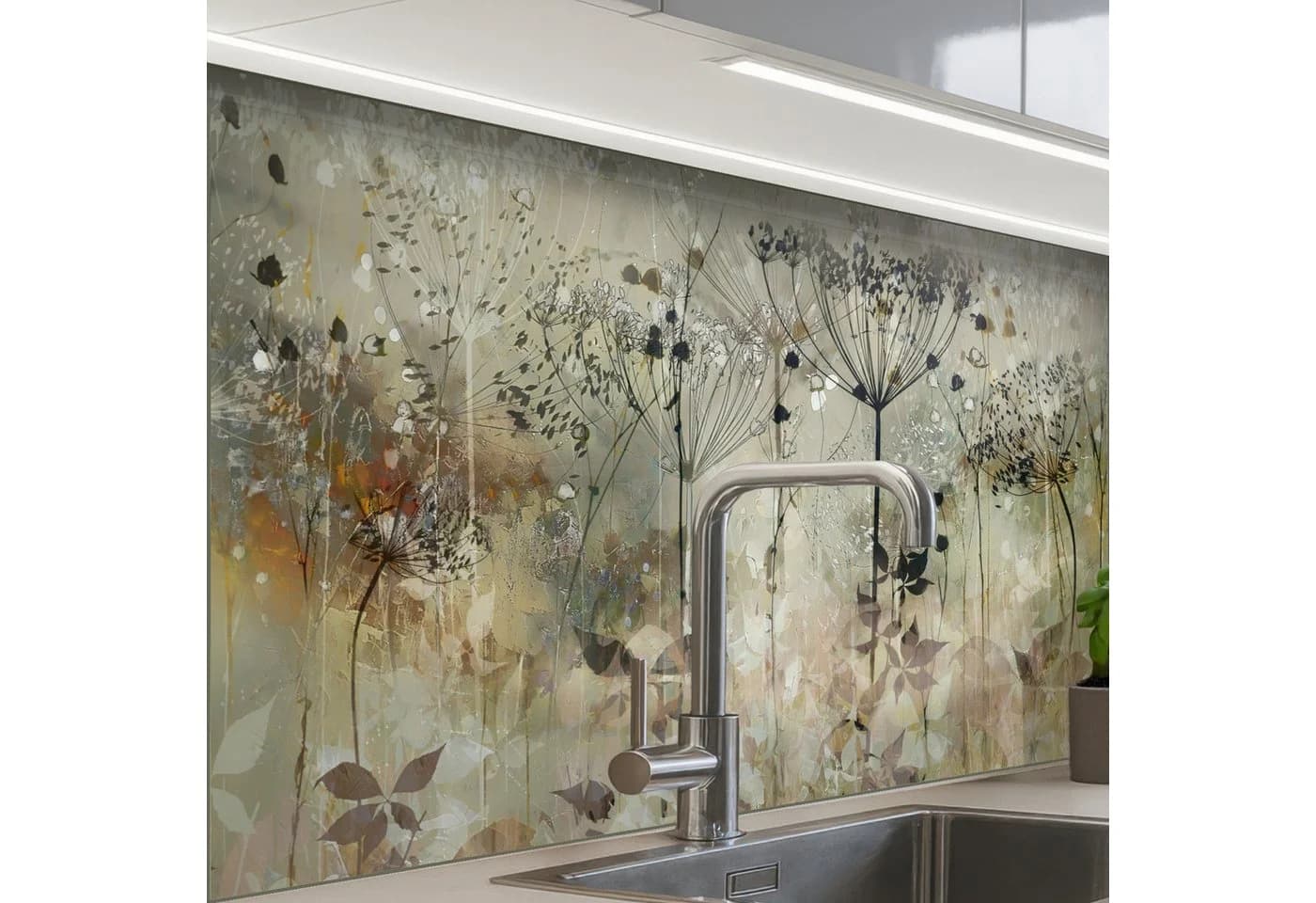 KitchenYeah Küchenrückwand Selbstklebend Blumen Grau Glasoptik - Bild 2