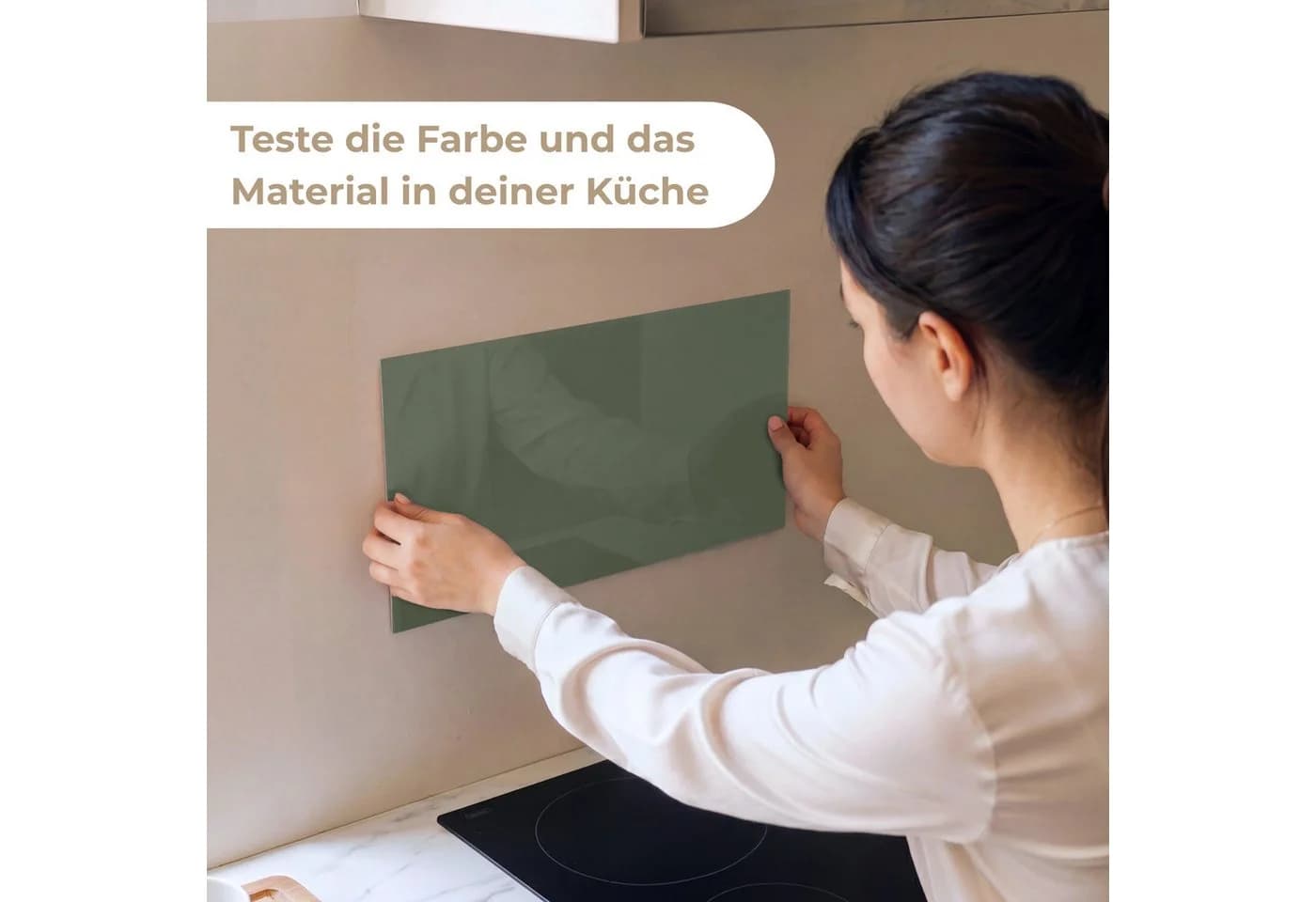 KitchenYeah Selbstklebende Küchenrückwand Olivgrün Glasoptik Spritzschutz