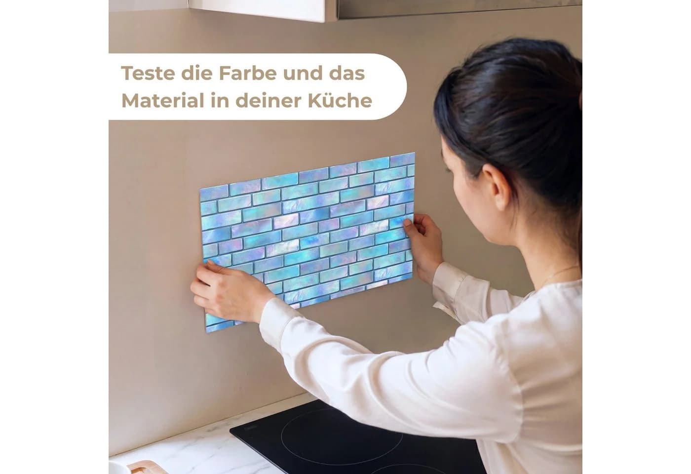 KitchenYeah Küchenrückwand Selbstklebend Blau Glanz Muster