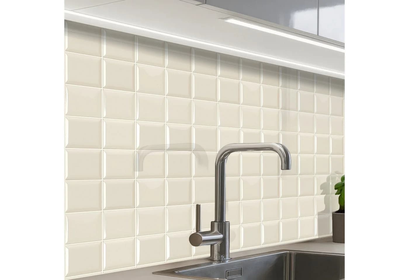 KitchenYeah Küchenrückwand Selbstklebend Glasoptik Beige/Weiß - Bild 2