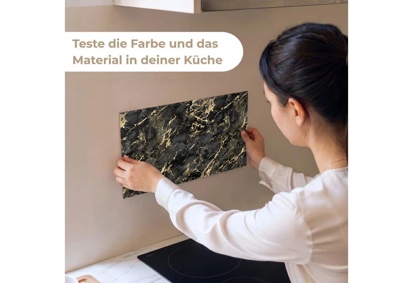 KitchenYeah Küchenrückwand Selbstklebend Marmor Schwarz Goldstruktur