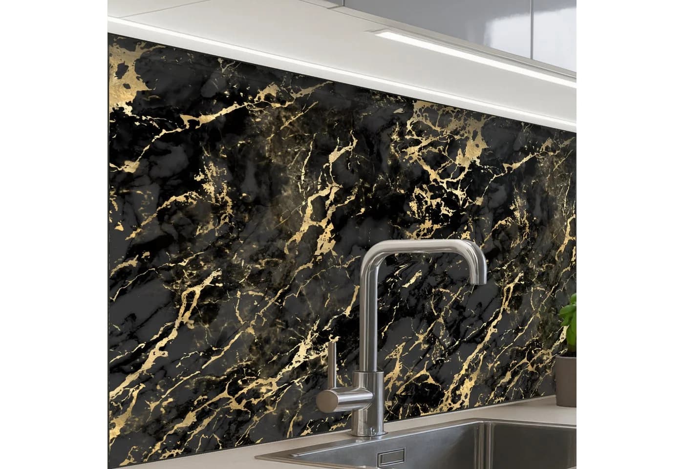 KitchenYeah Küchenrückwand Selbstklebend Marmor Schwarz Goldstruktur - Bild 2