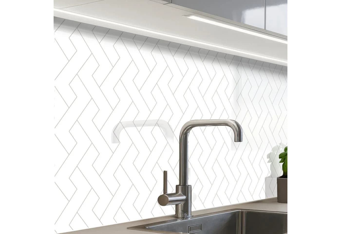 KitchenYeah Küchenrückwand Selbstklebend Weiß/Grau Modernes Muster - Bild 2