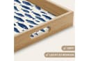 OnlyWow Tablett Rechteckig mit Henkel Fisch Muster Blau Weiß Eichenholz Bild 3