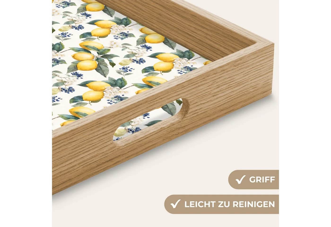 OnlyWow Tablett Rechteckig mit Henkel Frans Eichenholz Gelb/Weiß - Bild 3