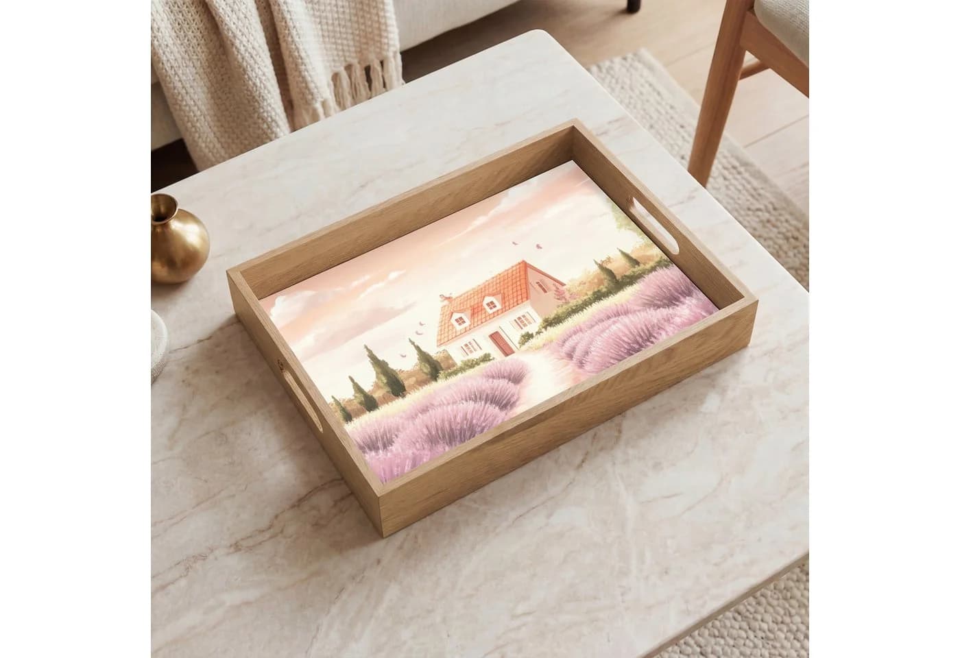 OnlyWow Tablett Rechteckig mit Henkel Eichenholz Lavendel - Bild 5