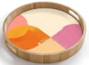 OnlyWow Tablett Rund mit Henkel Abstrakt Bunt Eichenholz Bild 2