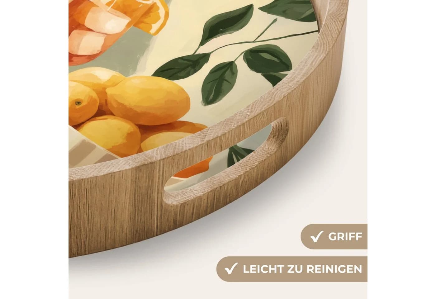 OnlyWow Tablett Rund mit Henkel Eichenholz - Bild 3
