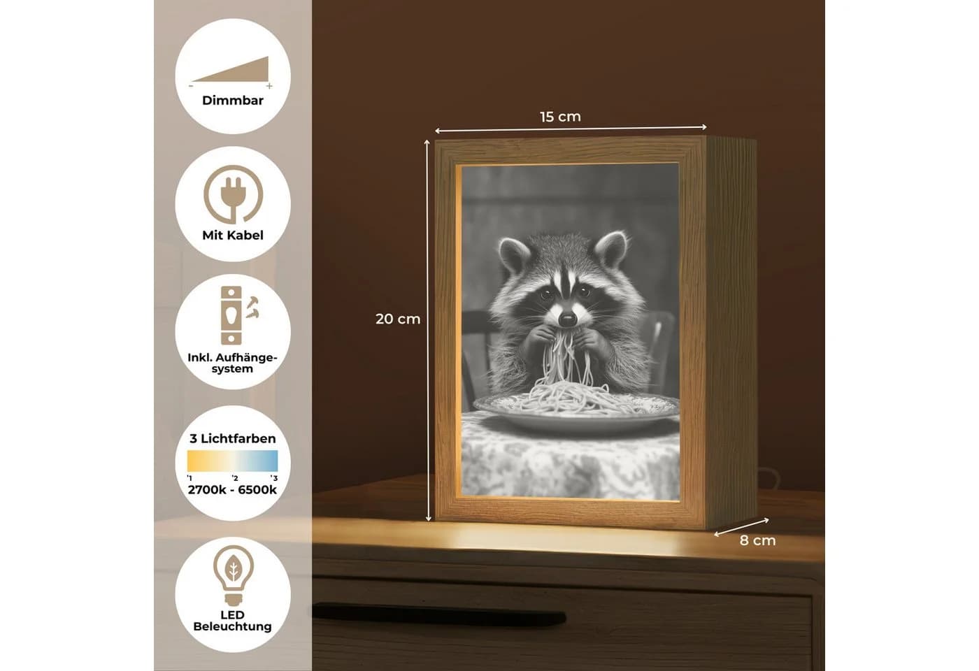 OnlyWow Tischleuchte Lightbox Waschbär Dimmbar LED - Bild 4