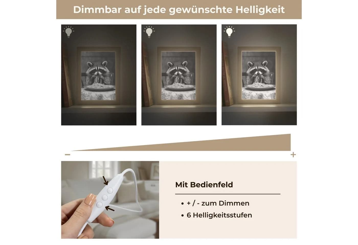 OnlyWow Tischleuchte Lightbox Waschbär Dimmbar LED - Bild 5