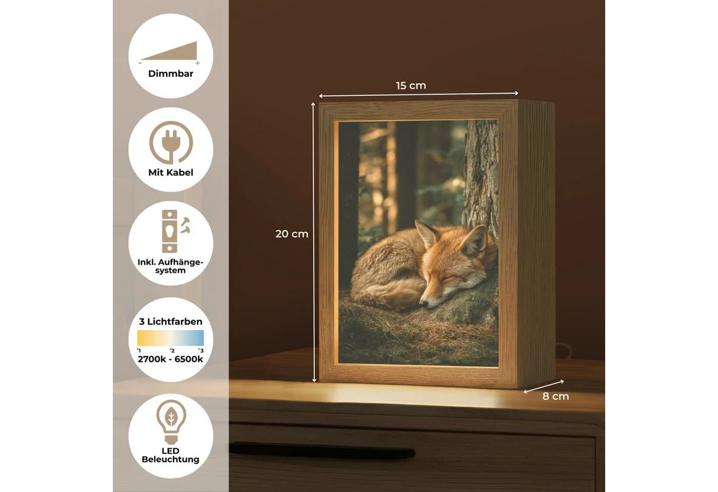 OnlyWow Tischleuchte Lightbox Fuchs Dimmbar LED Farbwechsel - Bild 4