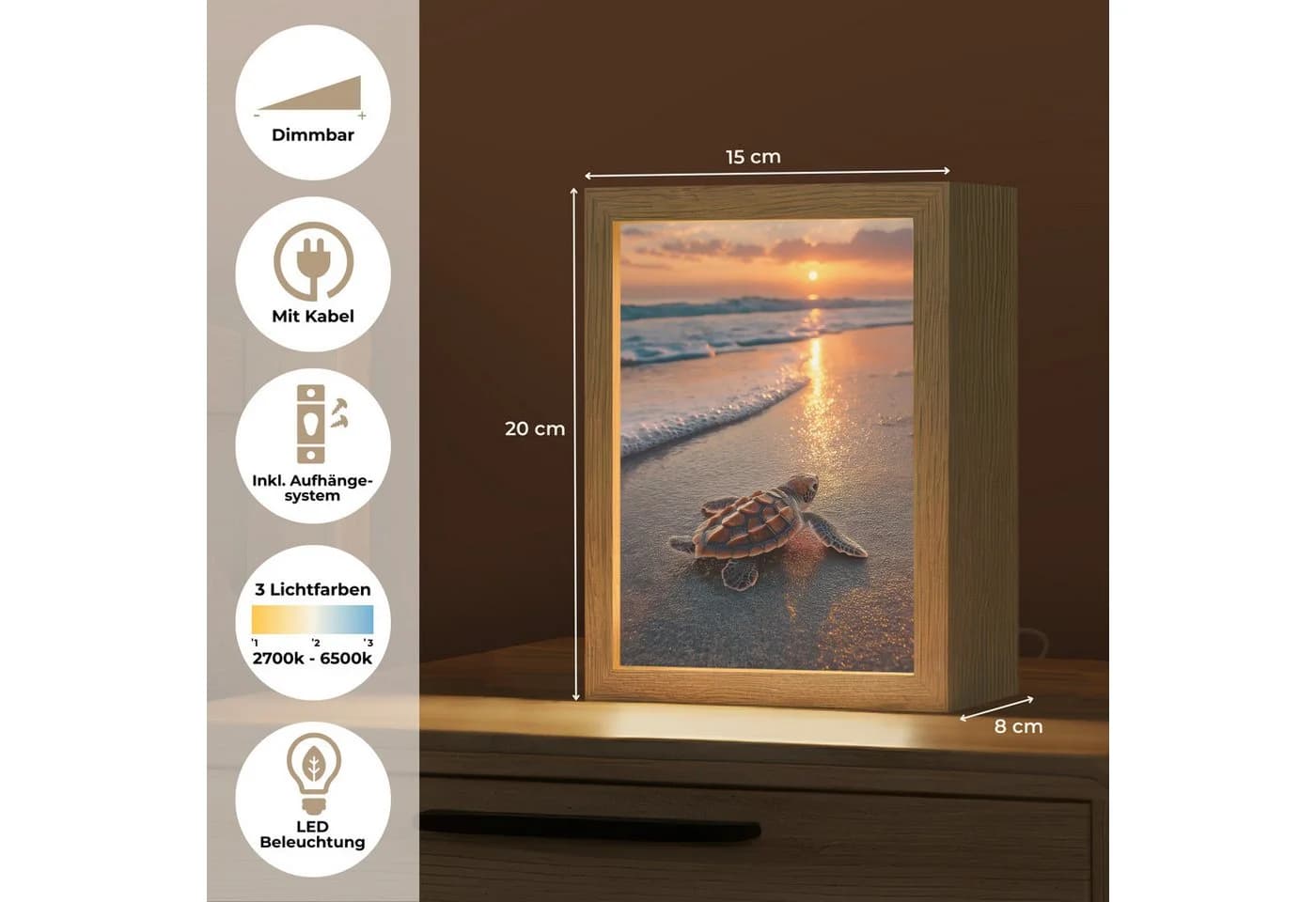OnlyWow Tischleuchte Lightbox Schildkröte Dimmbar LED - Bild 4