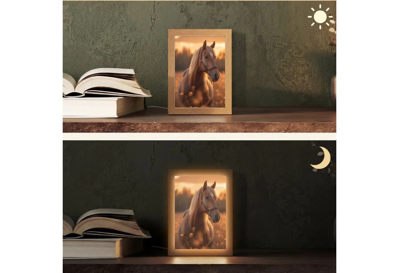 OnlyWow Tischleuchte Pferd Holzrahmen Dimmbar LED