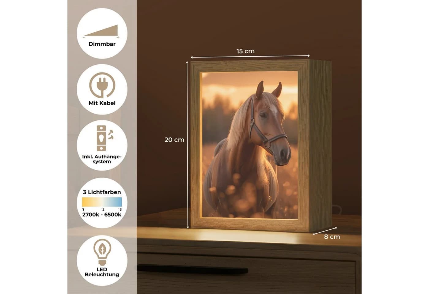 OnlyWow Tischleuchte Pferd Holzrahmen Dimmbar LED - Bild 4
