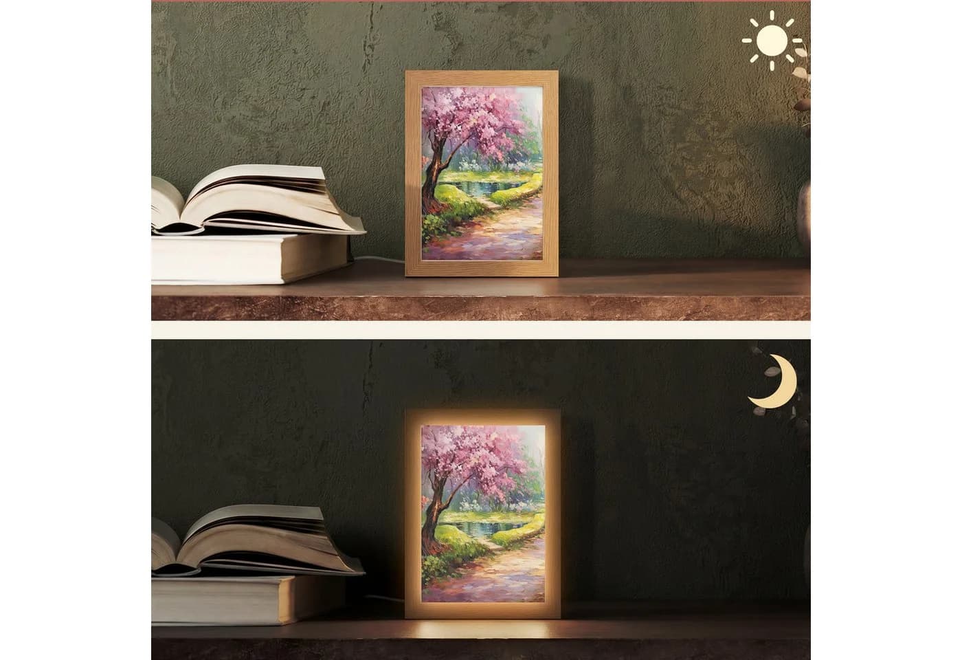 OnlyWow Tischleuchte Lightbox Aquarell Dimmbar LED Farbwechsel Holzrahmen