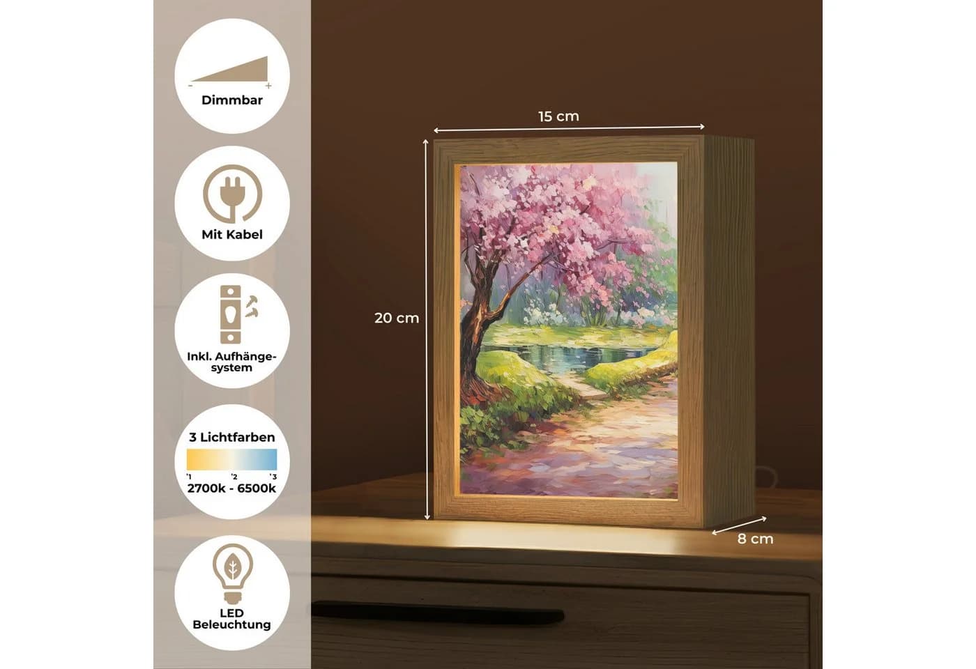 OnlyWow Tischleuchte Lightbox Aquarell Dimmbar LED Farbwechsel Holzrahmen - Bild 4