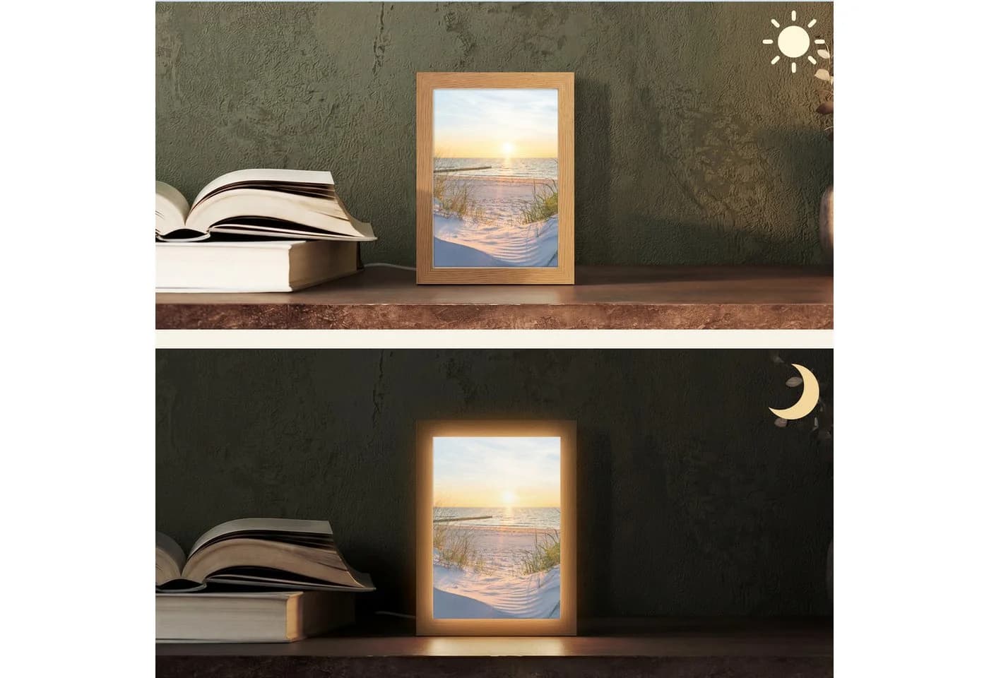 OnlyWow Tischleuchte Strand Dimmbar LED Farbwechsel Holzrahmen