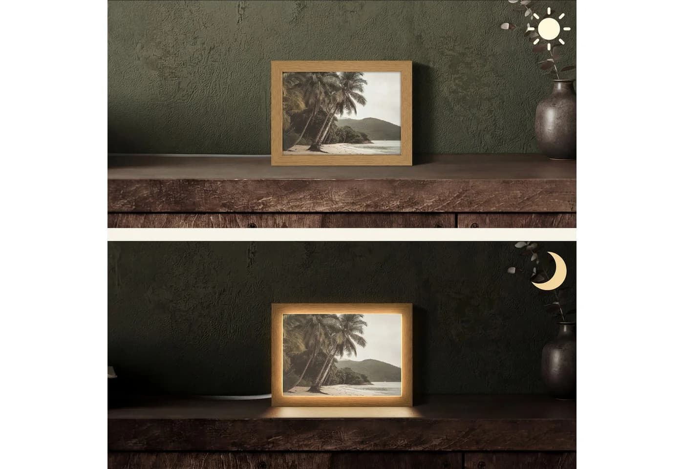 OnlyWow Tischleuchte Lightbox Insel Dimmbar LED Holzrahmen