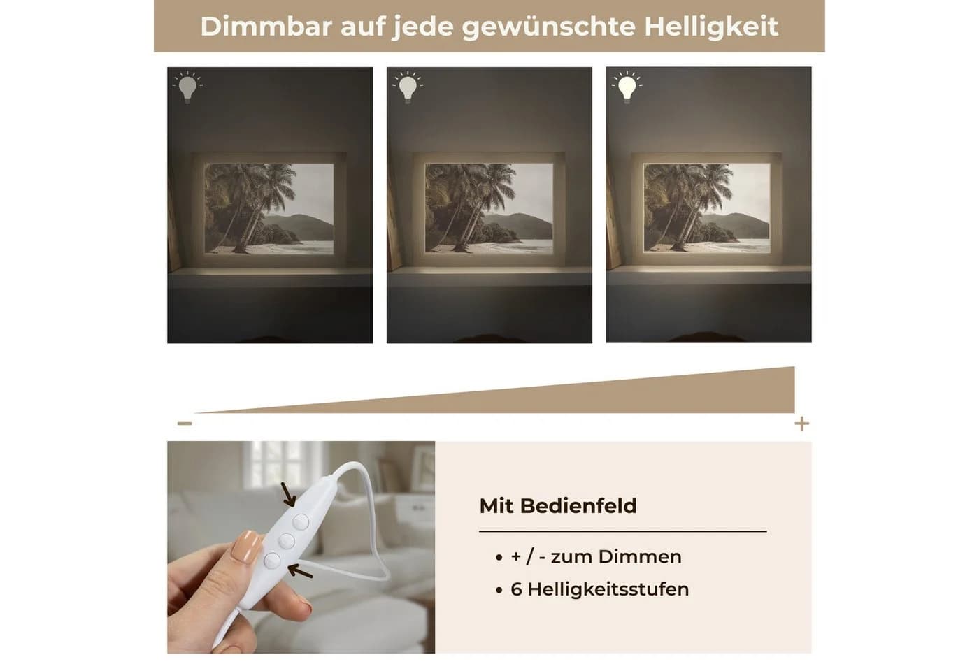 OnlyWow Tischleuchte Lightbox Insel Dimmbar LED Holzrahmen - Bild 5