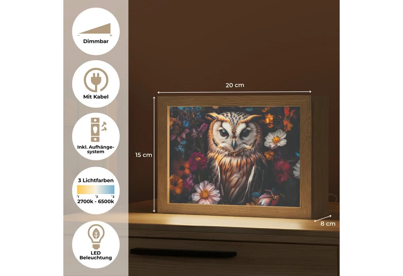 OnlyWow Tischleuchte Eule Bunt Dimmbar LED - Bild 4