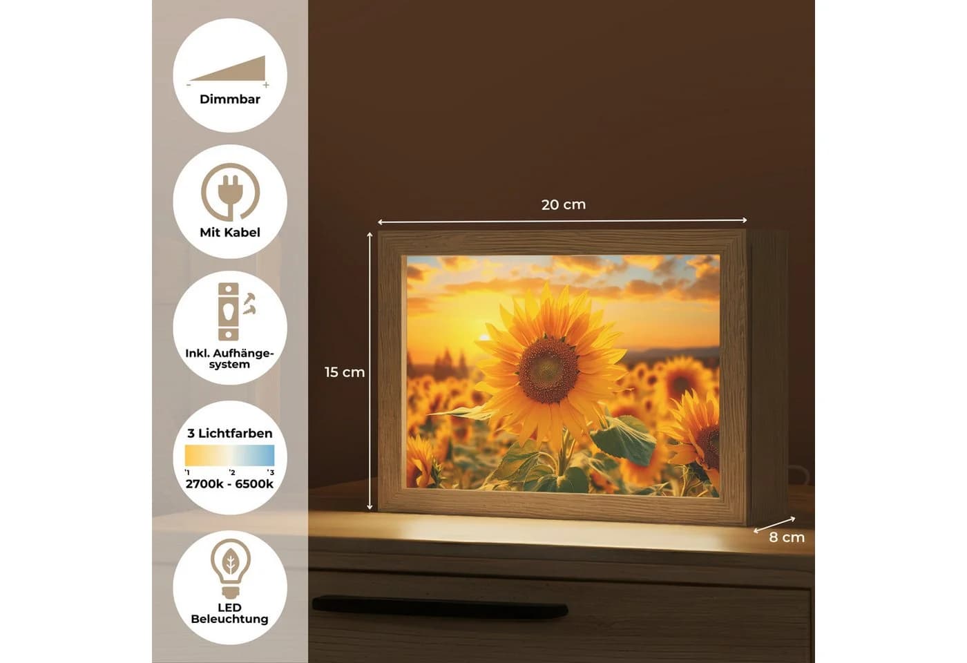 OnlyWow Tischleuchte Sonnenblume Gelb Dimmbar LED - Bild 4