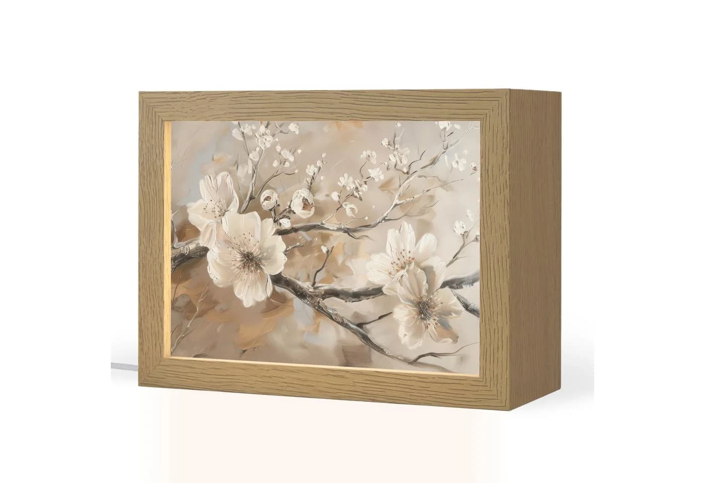 OnlyWow Tischleuchte Blumen Dimmbar LED Farbwechsel Holzrahmen Beige/Braun - Bild 2