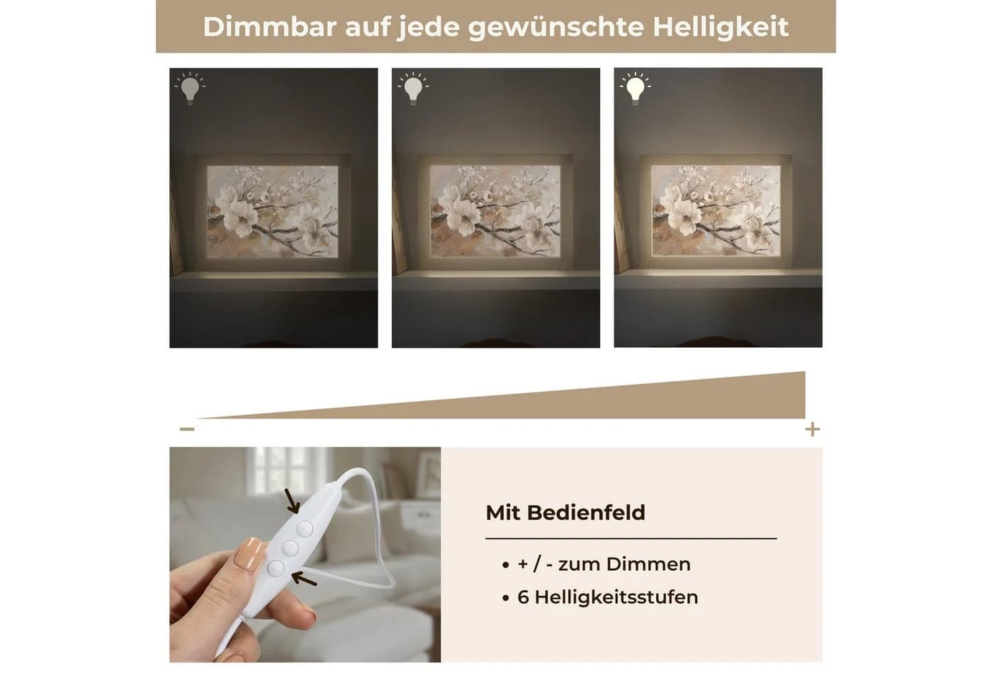 OnlyWow Tischleuchte Blumen Dimmbar LED Farbwechsel Holzrahmen Beige/Braun - Bild 5