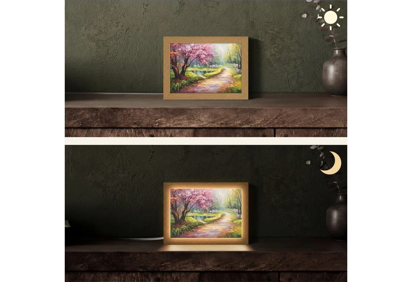 OnlyWow Tischleuchte Lightbox Aquarell Dimmbar LED Holzrahmen