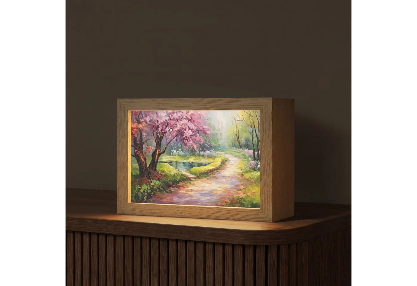 OnlyWow Tischleuchte Lightbox Aquarell Dimmbar LED Holzrahmen - Bild 2