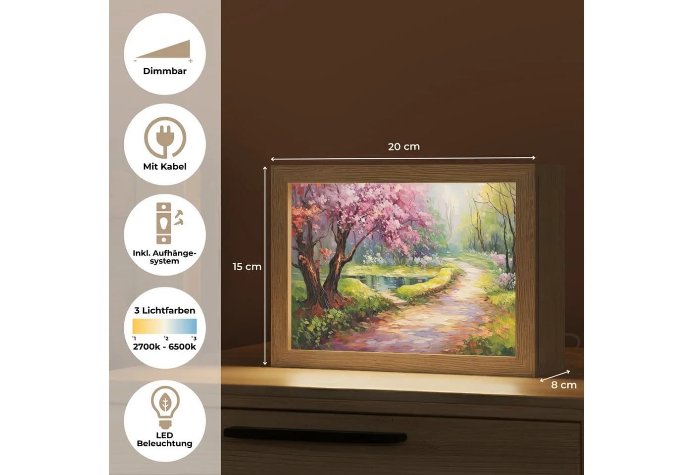 OnlyWow Tischleuchte Lightbox Aquarell Dimmbar LED Holzrahmen - Bild 4