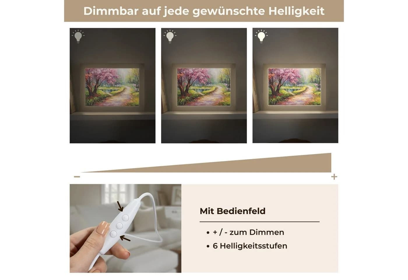 OnlyWow Tischleuchte Lightbox Aquarell Dimmbar LED Holzrahmen - Bild 5