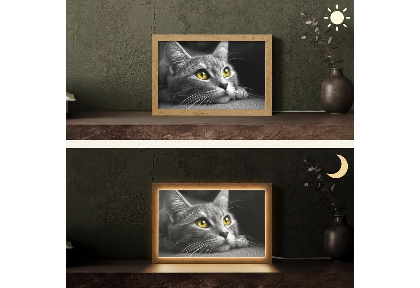 OnlyWow Tischleuchte Lightbox Katze Schwarz Weiß Dimmbar LED