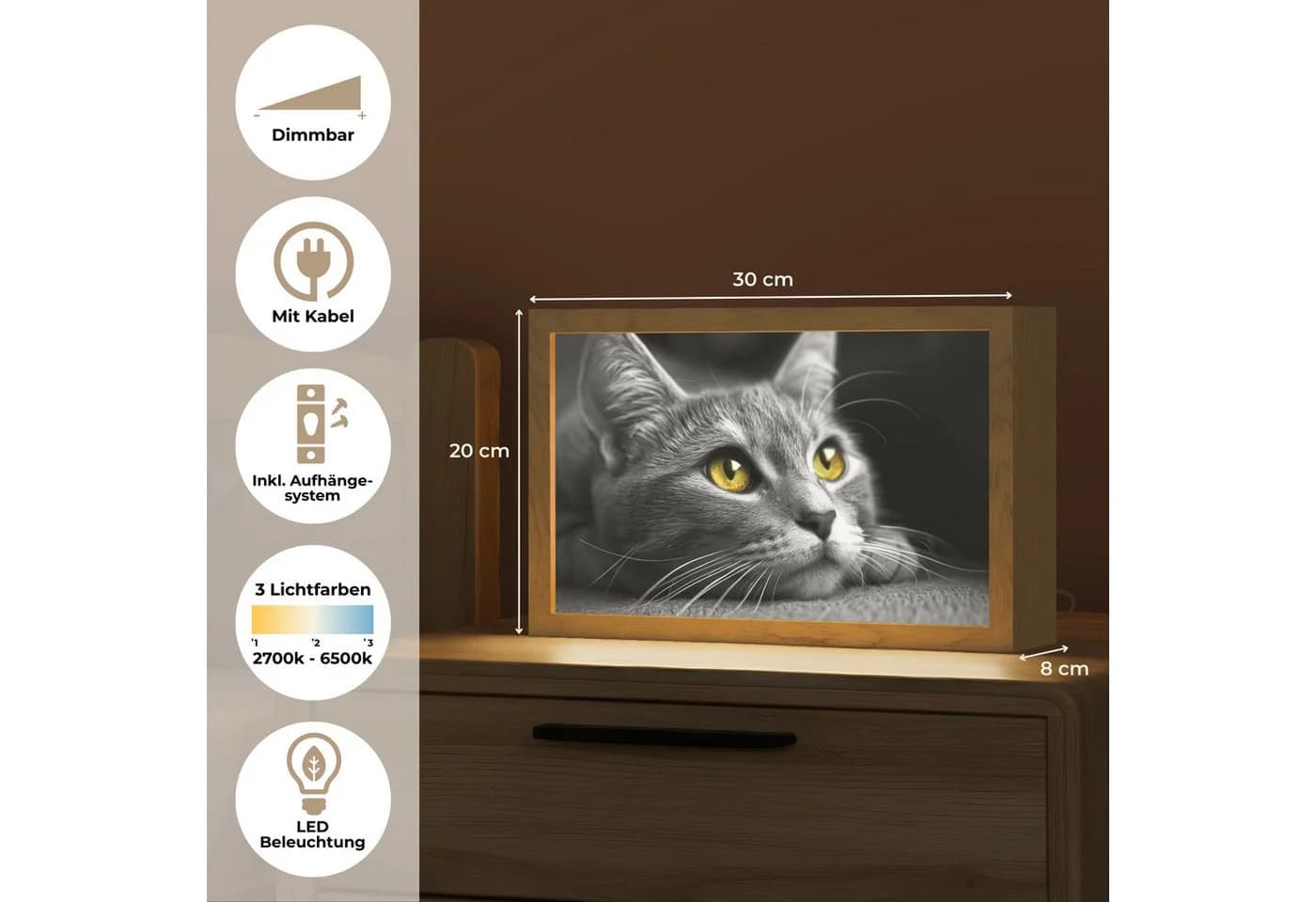 OnlyWow Tischleuchte Lightbox Katze Schwarz Weiß Dimmbar LED - Bild 4