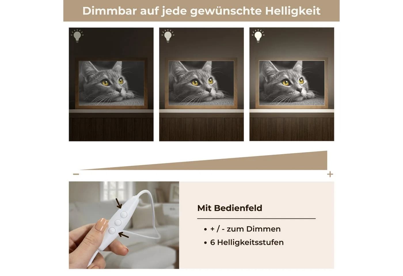 OnlyWow Tischleuchte Lightbox Katze Schwarz Weiß Dimmbar LED - Bild 5