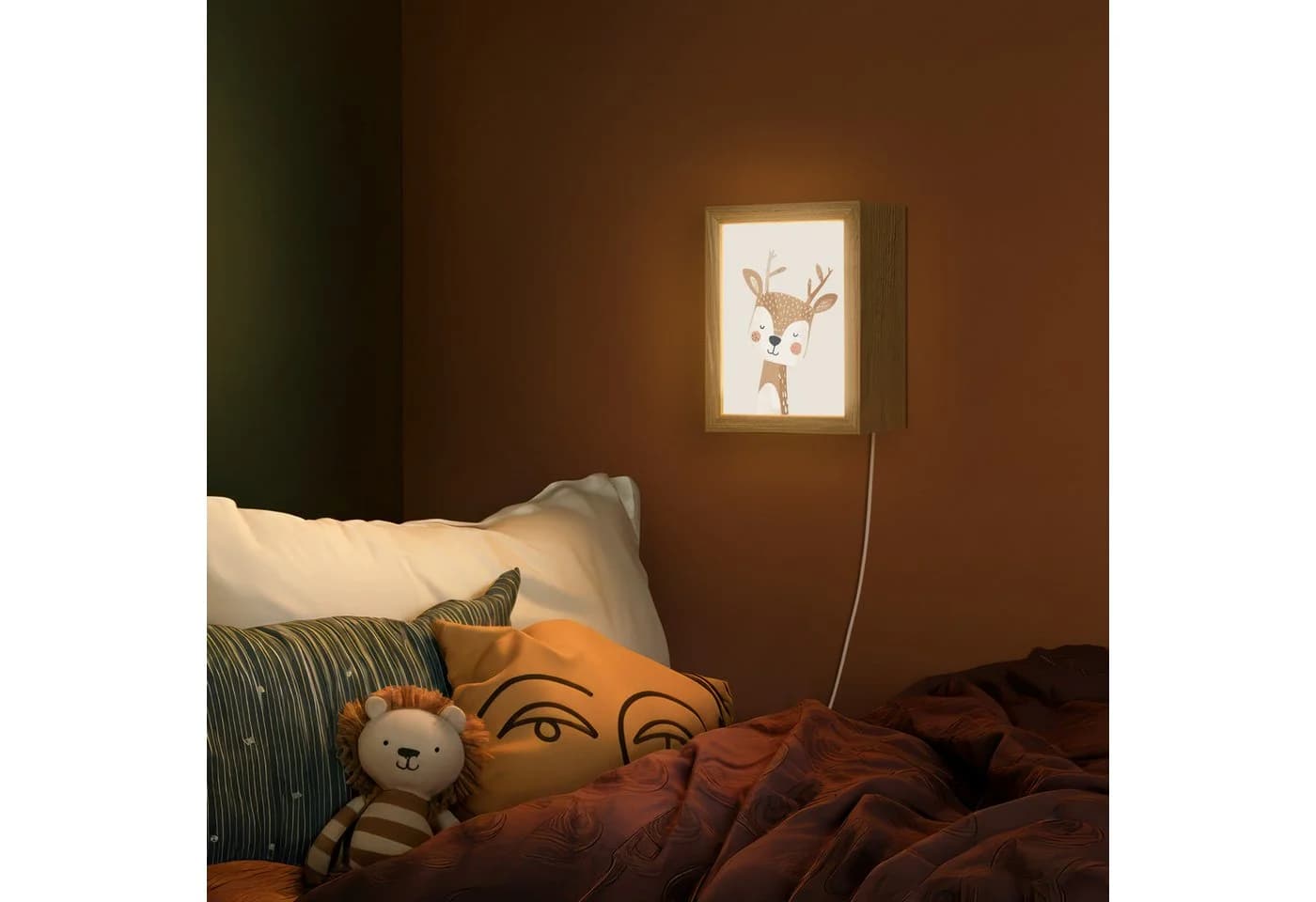 OnlyWow Wandleuchte Lightbox Hirsche Beige LED Dimmbar