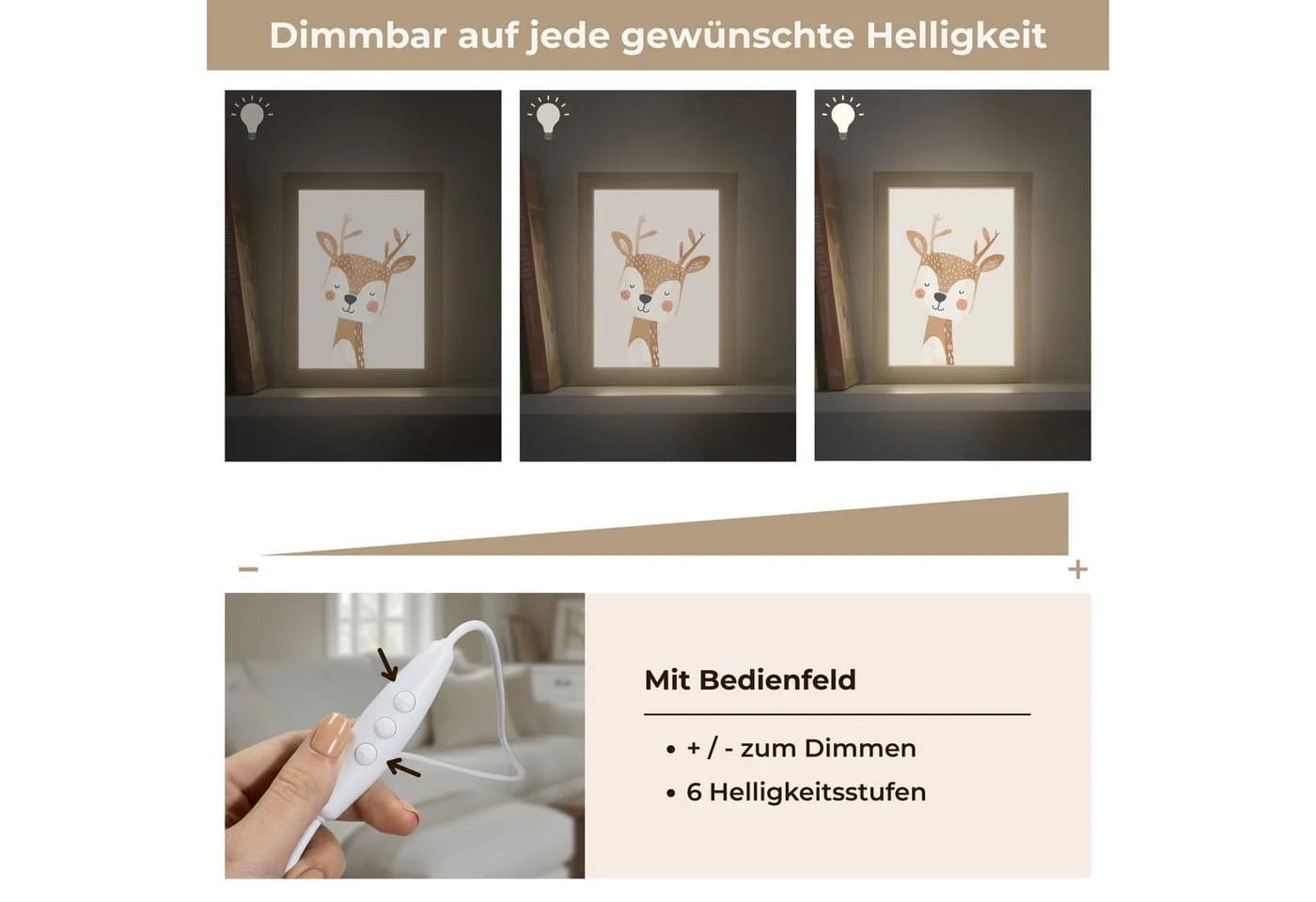 OnlyWow Wandleuchte Lightbox Hirsche Beige LED Dimmbar - Bild 3