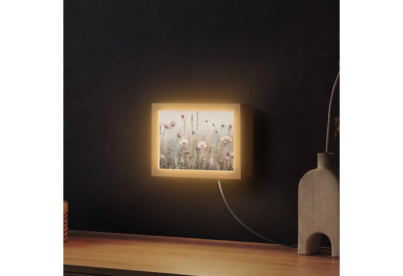 OnlyWow Wandleuchte Lightbox Blumen Rosa Beige Modern Dimmbar LED