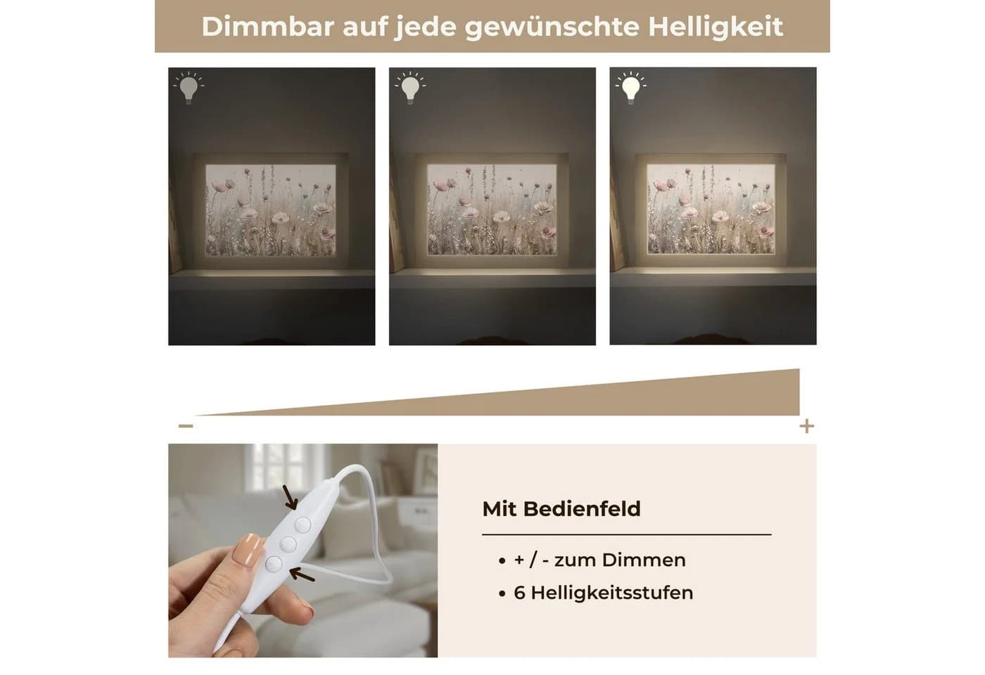 OnlyWow Wandleuchte Lightbox Blumen Rosa Beige Modern Dimmbar LED - Bild 3