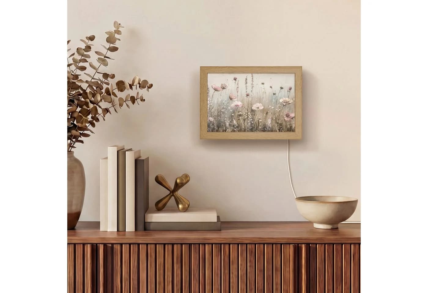 OnlyWow Wandleuchte Lightbox Blumen Rosa Beige Modern Dimmbar LED - Bild 4
