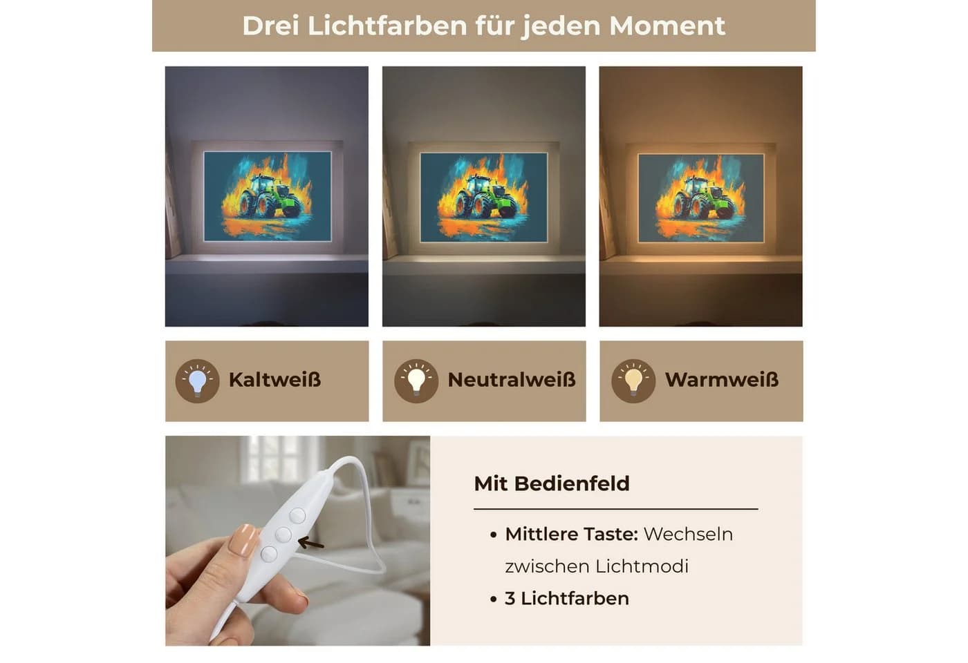 OnlyWow Wandleuchte Lightbox Traktor Grün Dimmbar LED - Bild 5