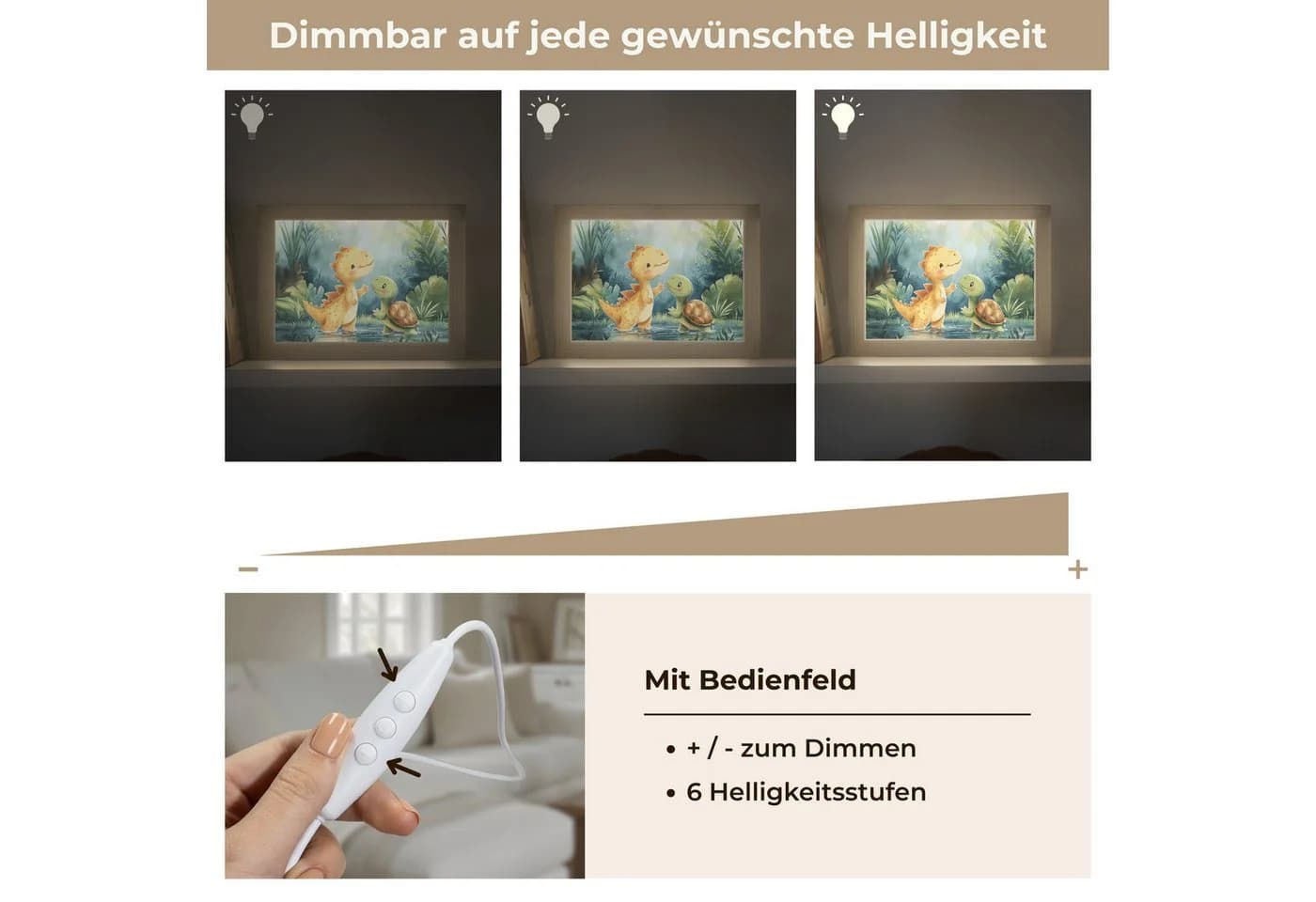 OnlyWow Wandleuchte Lightbox Dinosaurier & Schildkröte Dimmbar LED - Bild 3