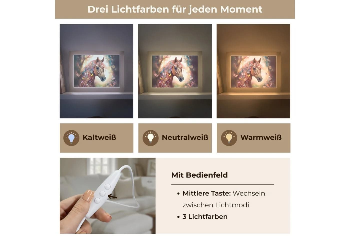 OnlyWow Wandleuchte Lightbox Pferd Dimmbar LED Kinderzimmer - Bild 5