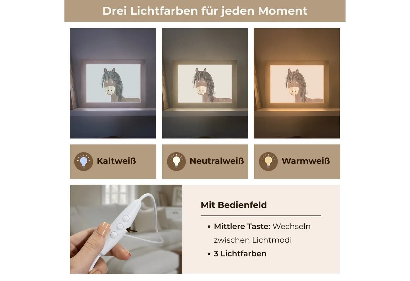 OnlyWow Wandleuchte Lightbox Pferd Dimmbar LED Kinderzimmer - Bild 5