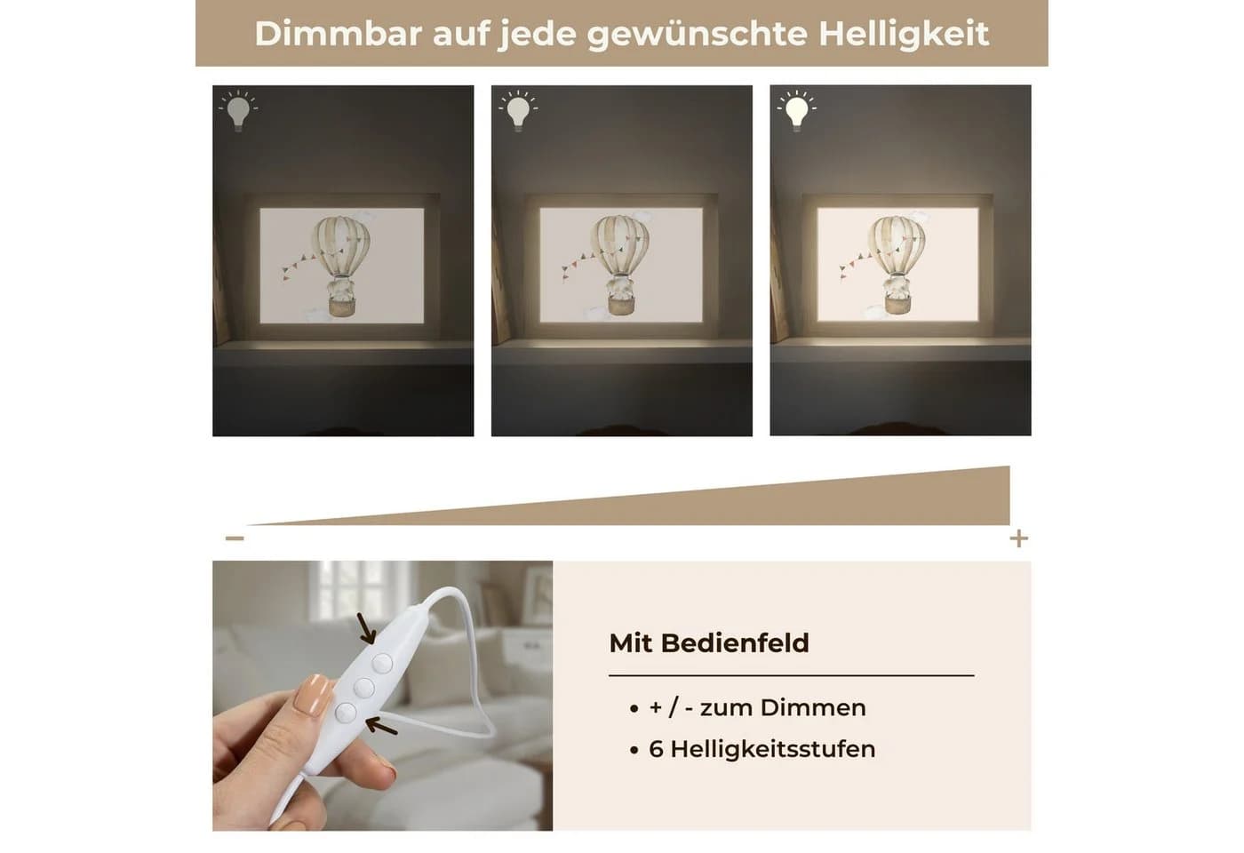 OnlyWow Wandleuchte Lightbox Elefant Beige Dimmbar LED - Bild 3