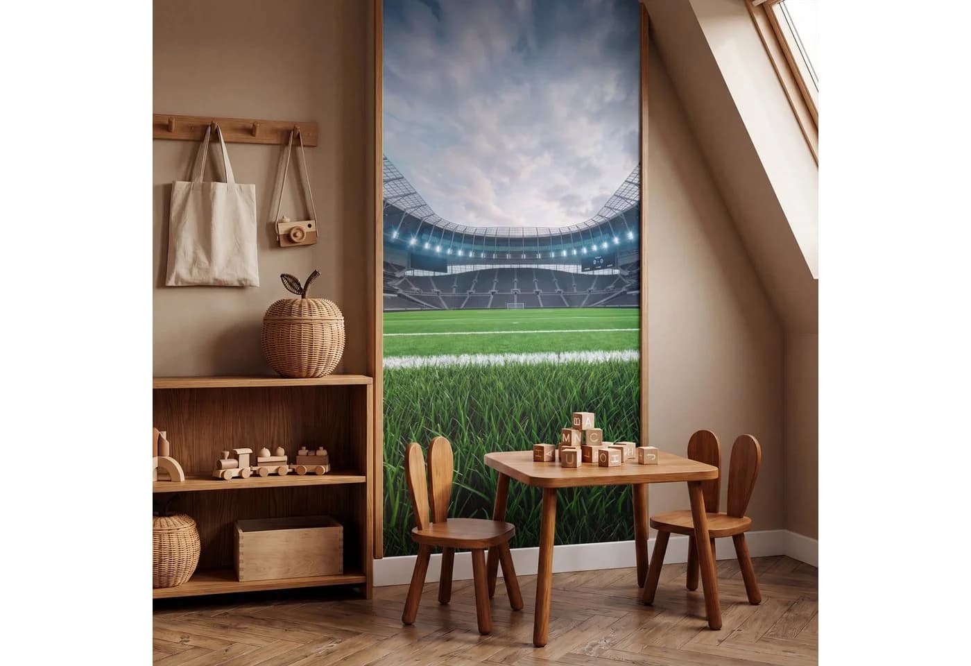 OnlyWow Fototapete Kinderzimmer Fußballstadion Grün Matt