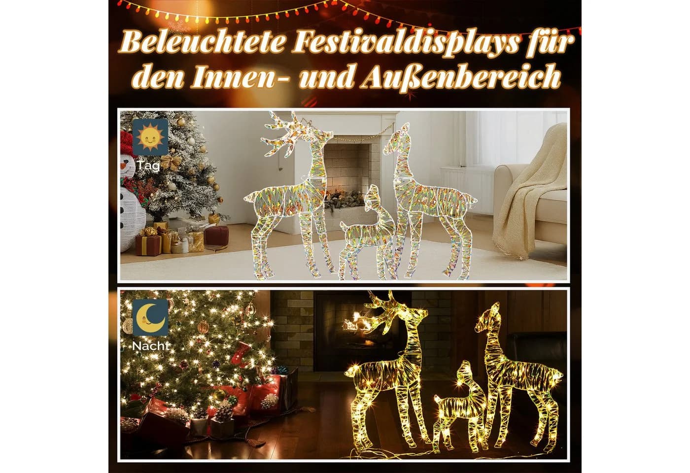 LALAHO Weihnachtsfigur LED Rentier 3Tlg. Weiß