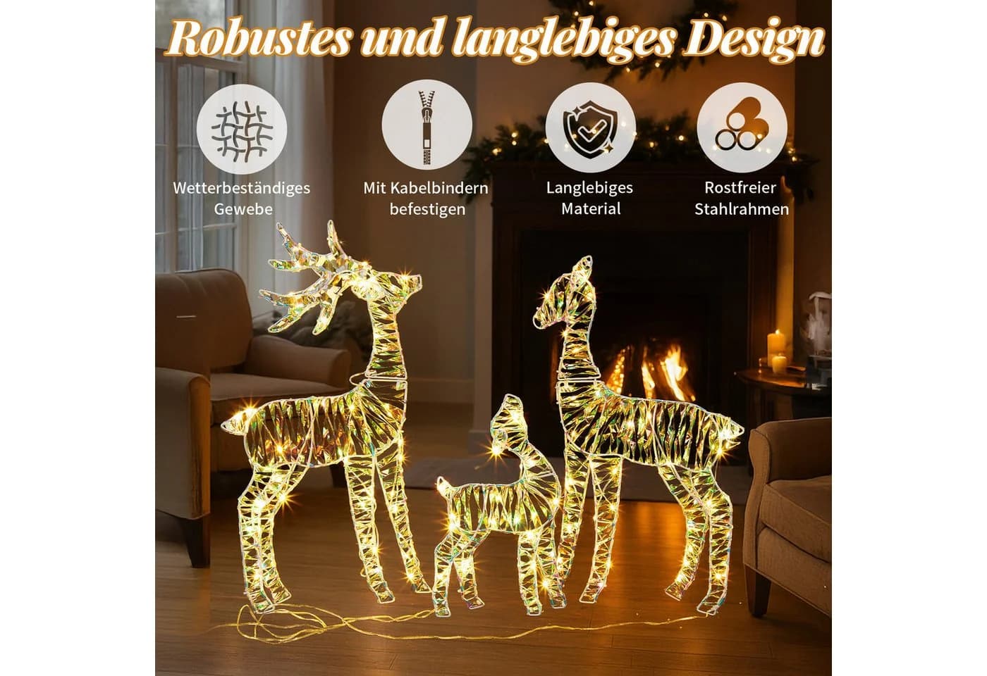 LALAHO Weihnachtsfigur LED Rentier 3Tlg. Weiß - Bild 4