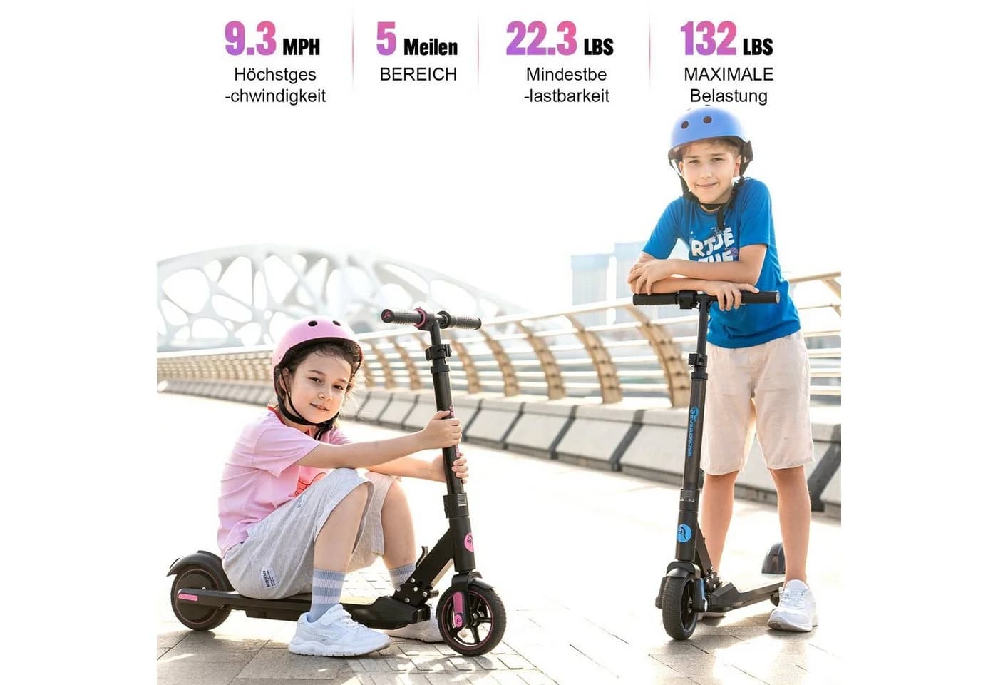 EVERCROSS TECH Elektro-Kinderroller EV06C Rosa Faltbar LED Display